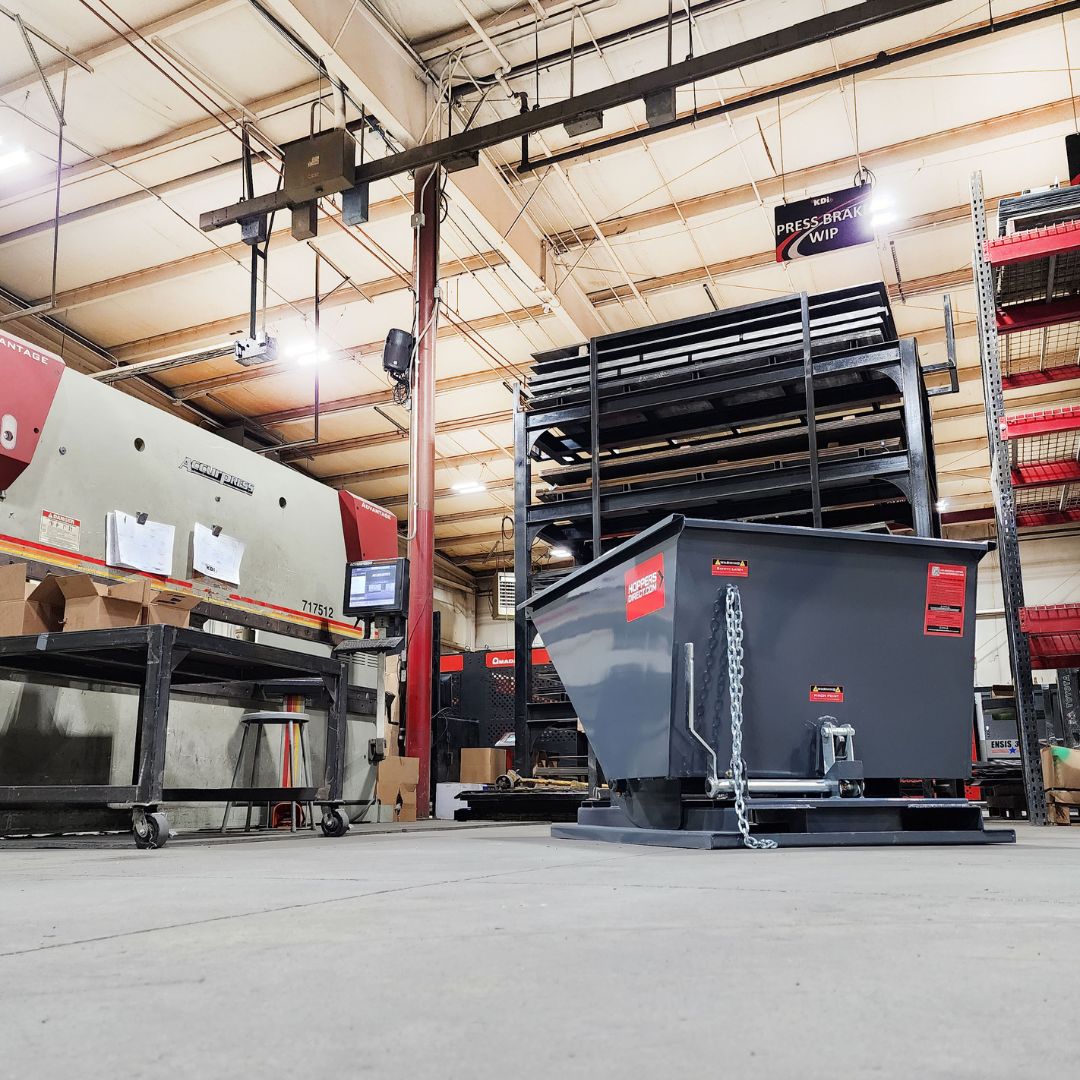 a dumpster hopper inside a warehouse