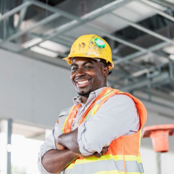 Warehouse employee smiling