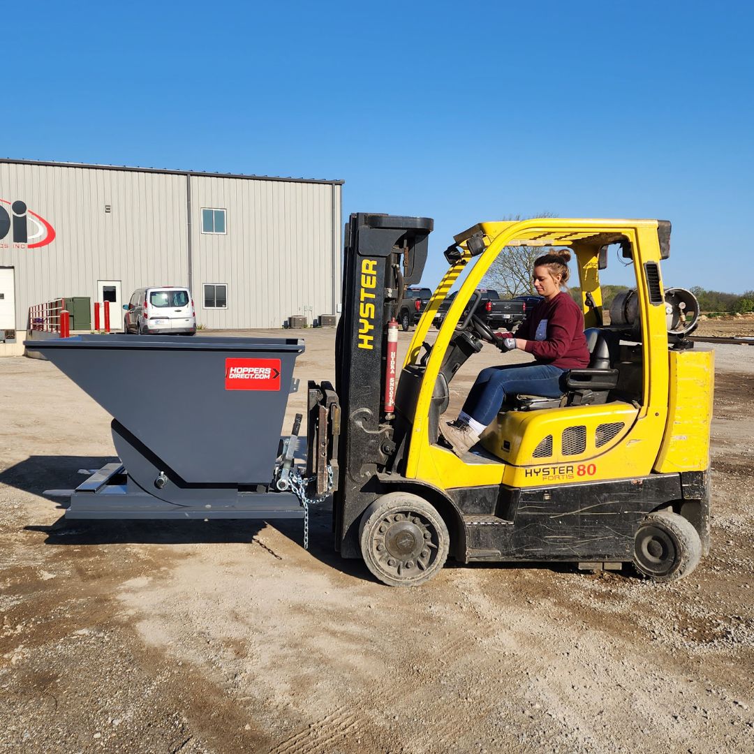 hopper being moved by a forklift